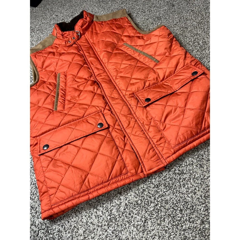 Tommy Hilfiger‎ Vest Women's L Orange Quilted Faux Fur Corduroy Full Zip Pockets - Picture 7 of 16